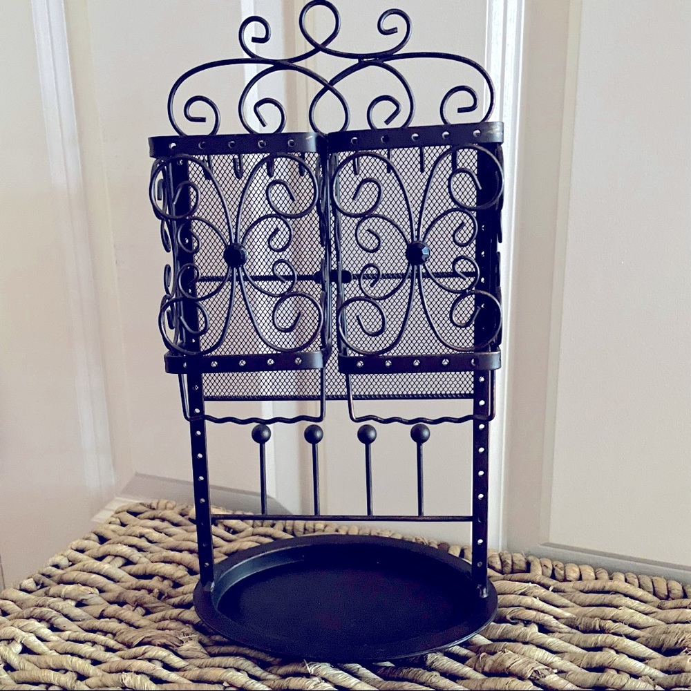 Metal Scroll Jewelry Organizer Vanity Stand: Necklaces Earrings Bracelets Rings